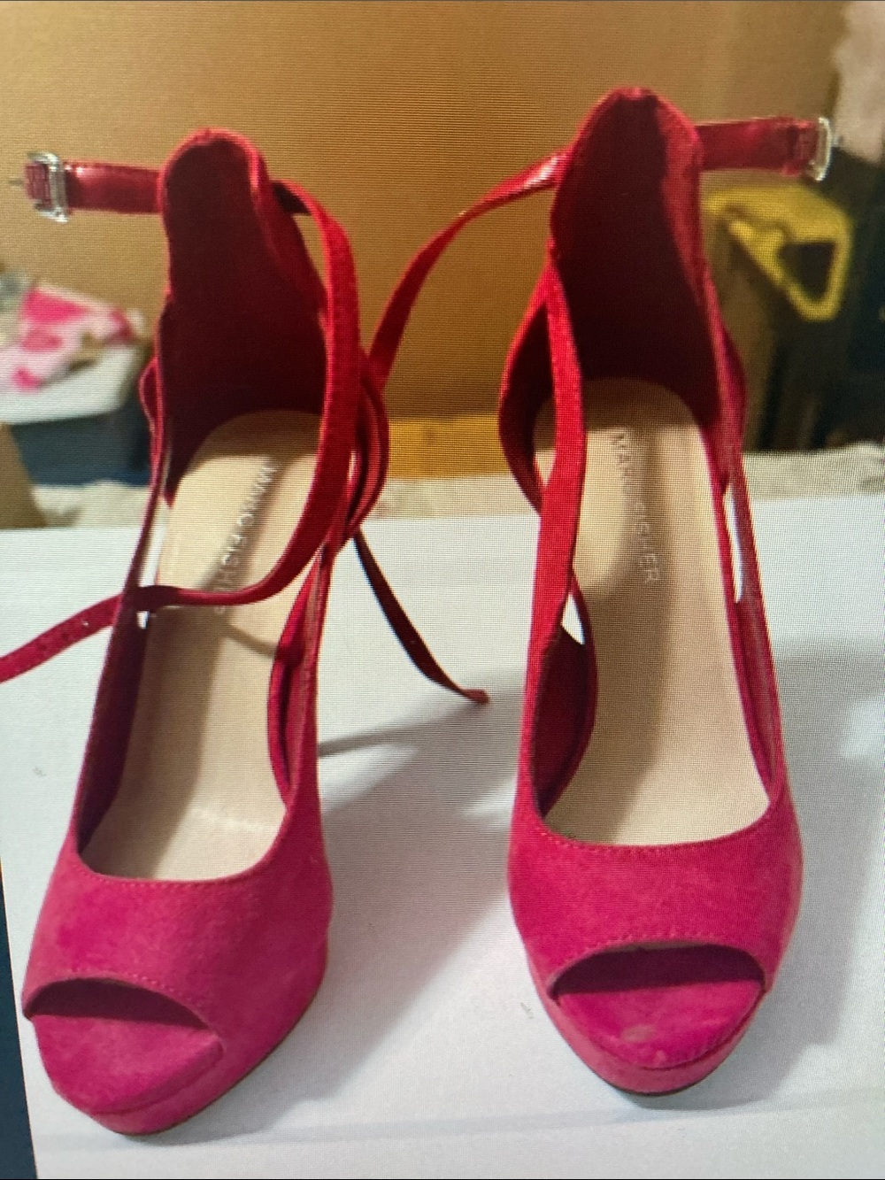 Women's Red Suede Peep-Toe Ankle-Strap Heels by Kenneth Cole Reaction